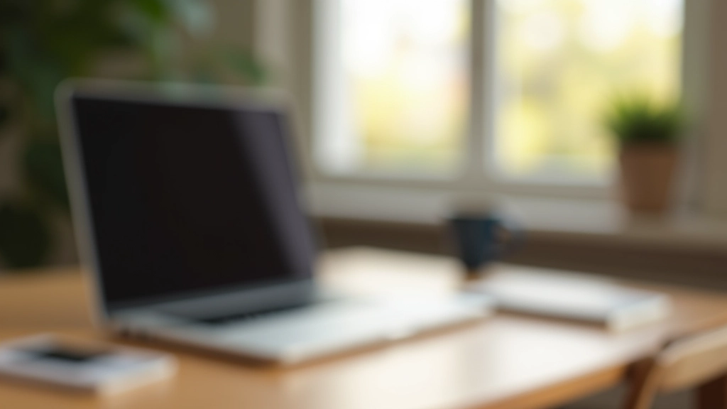 Bureau moderne avec ordinateur portable et café sur table en bois, environnement calme et organisé